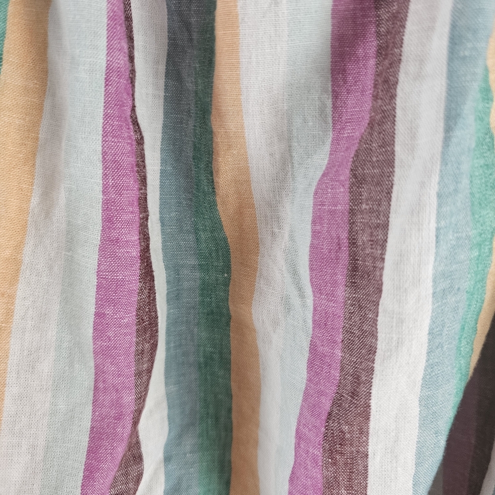AVA & VIV Linen Blend Striped Cropped Peasant Blouse In 3X - Picture 3 of 5